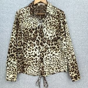 Le Lis Blouse Womens Medium Brown Leopard Button Up Long Sleeve Animal Print NWT